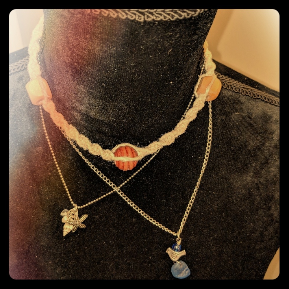 Assorted Beach Necklaces Shells Seaglass Hemp